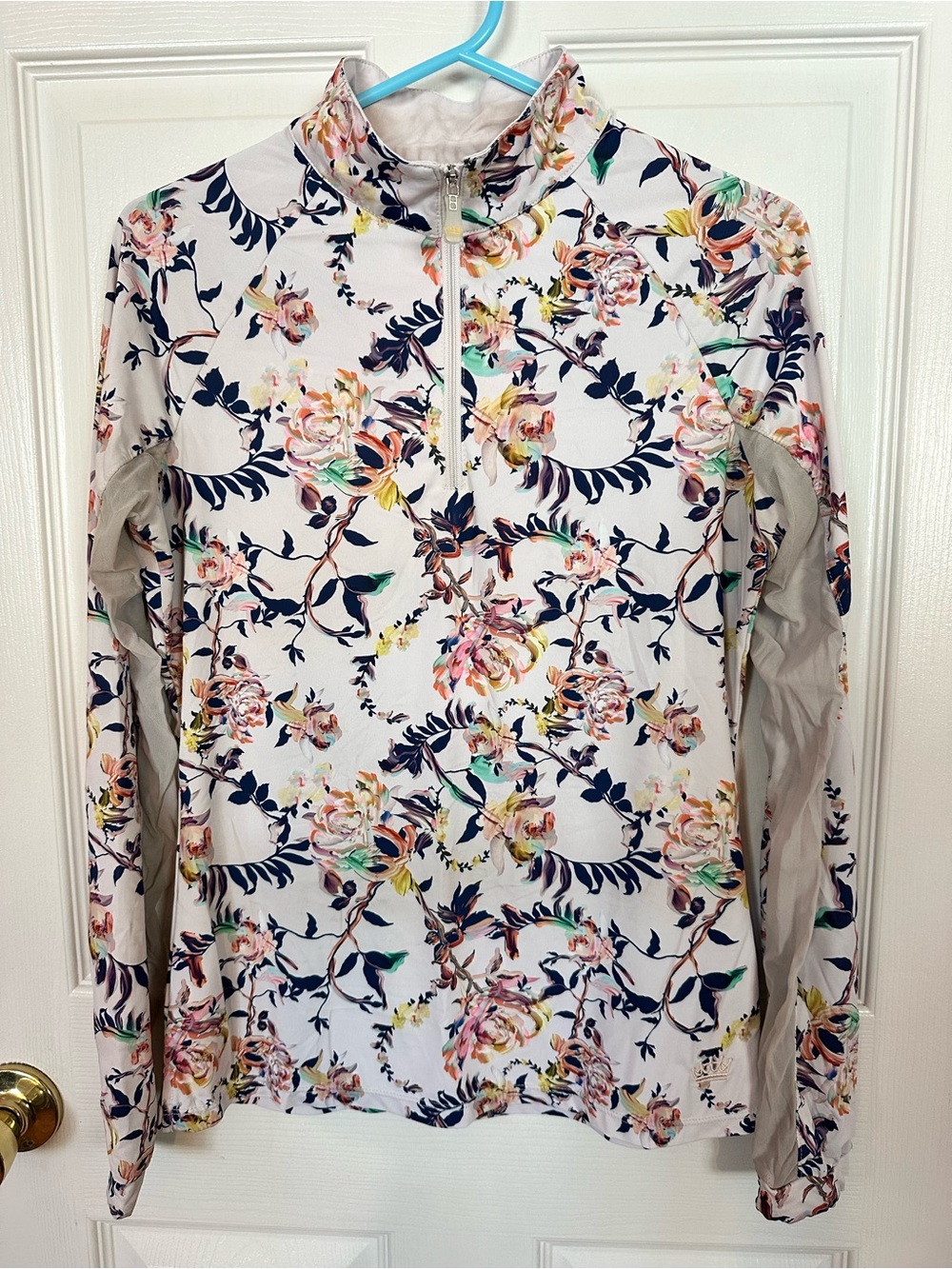 Kastel Sun shirt Floral Long Sleeve 1/4 Zip-Front Tee - White/Pastel small